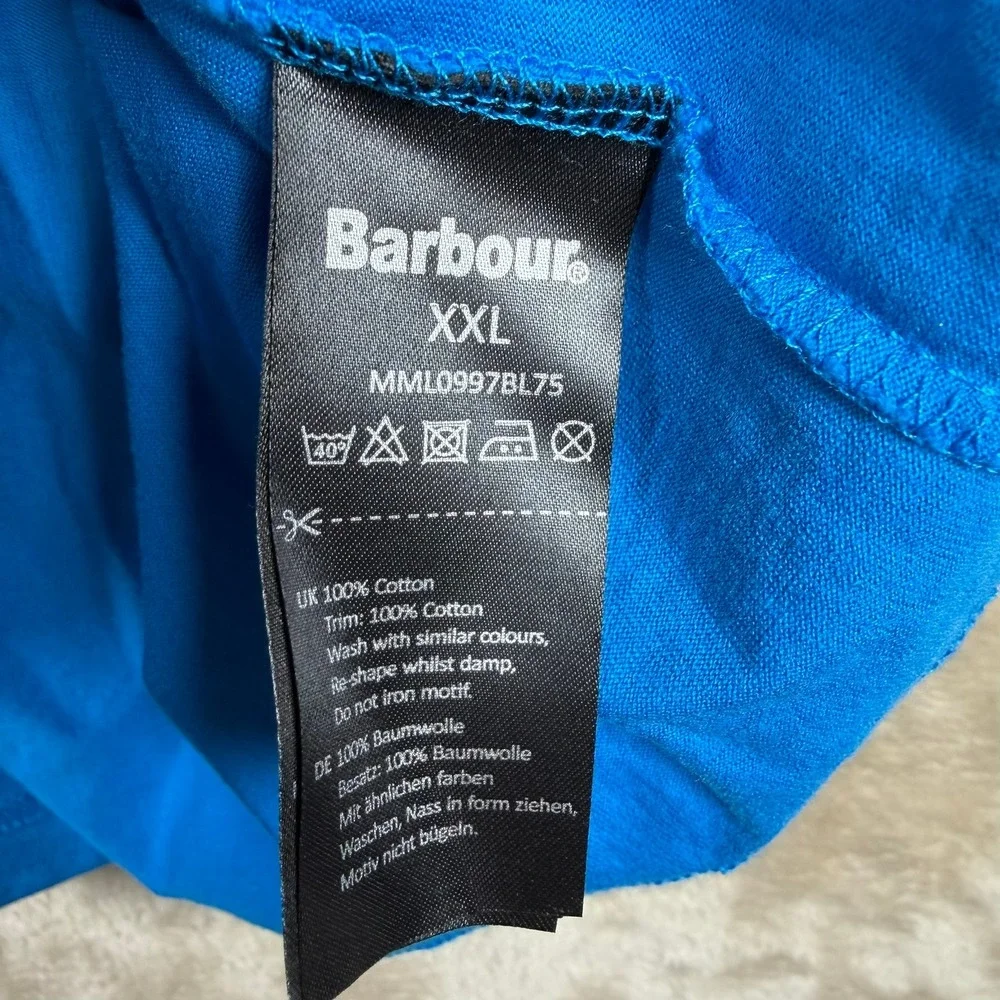 Barbour Mens XXL Blue‎ Short Sleeve Pocket Polo Shirt Tartan Trim Preppy Coastal